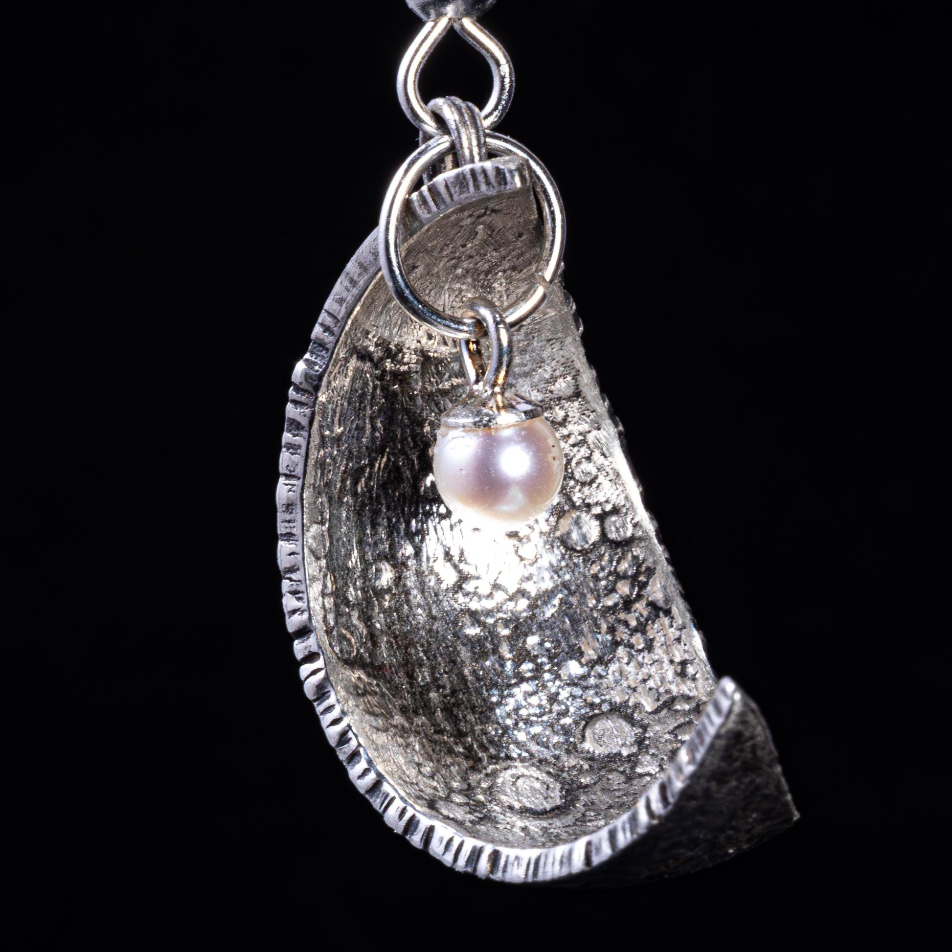 Sterling Silver Crescent Moon Earrings | Lunar Pearl Earrings | One of a Kind Celestial Jewelry | Sculptural Moon Earrings 