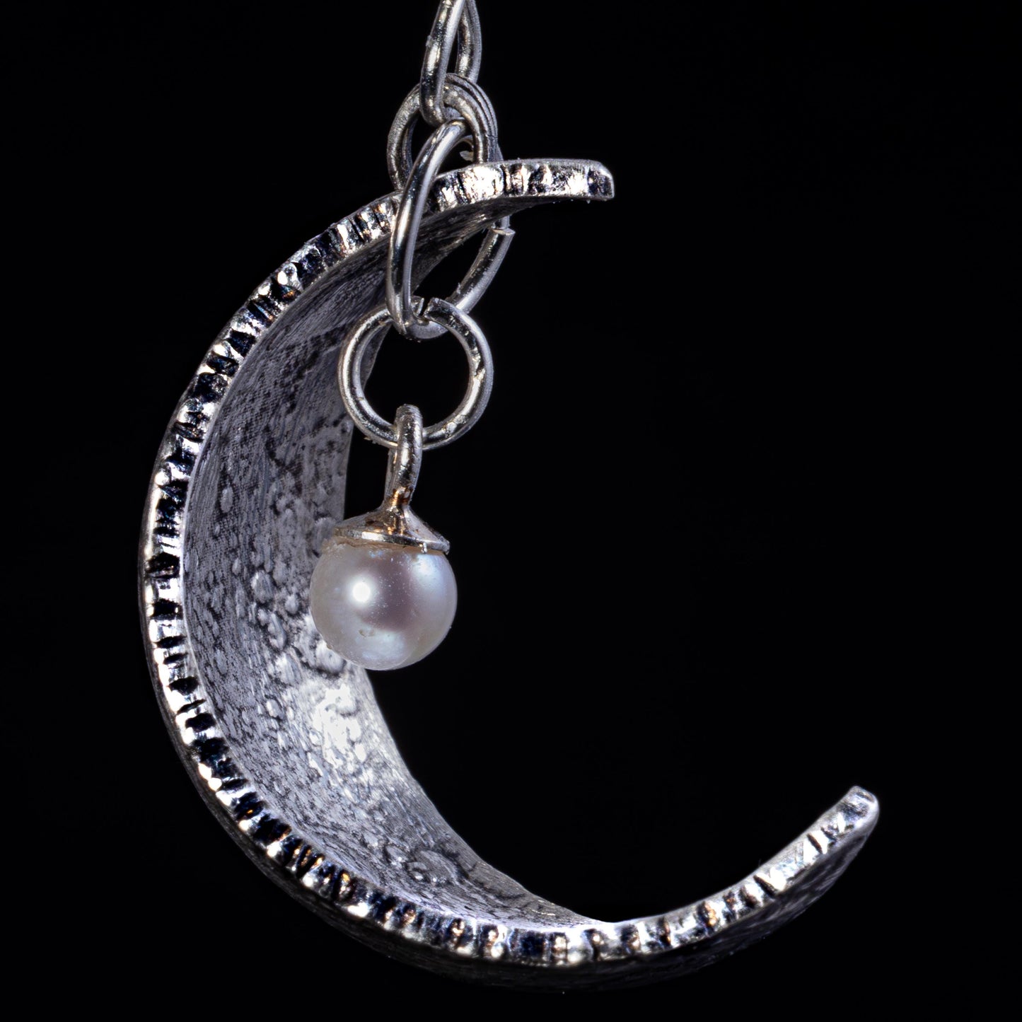 Sterling Silver Crescent Moon Earrings | Lunar Pearl Earrings | One of a Kind Celestial Jewelry | Sculptural Moon Earrings 
