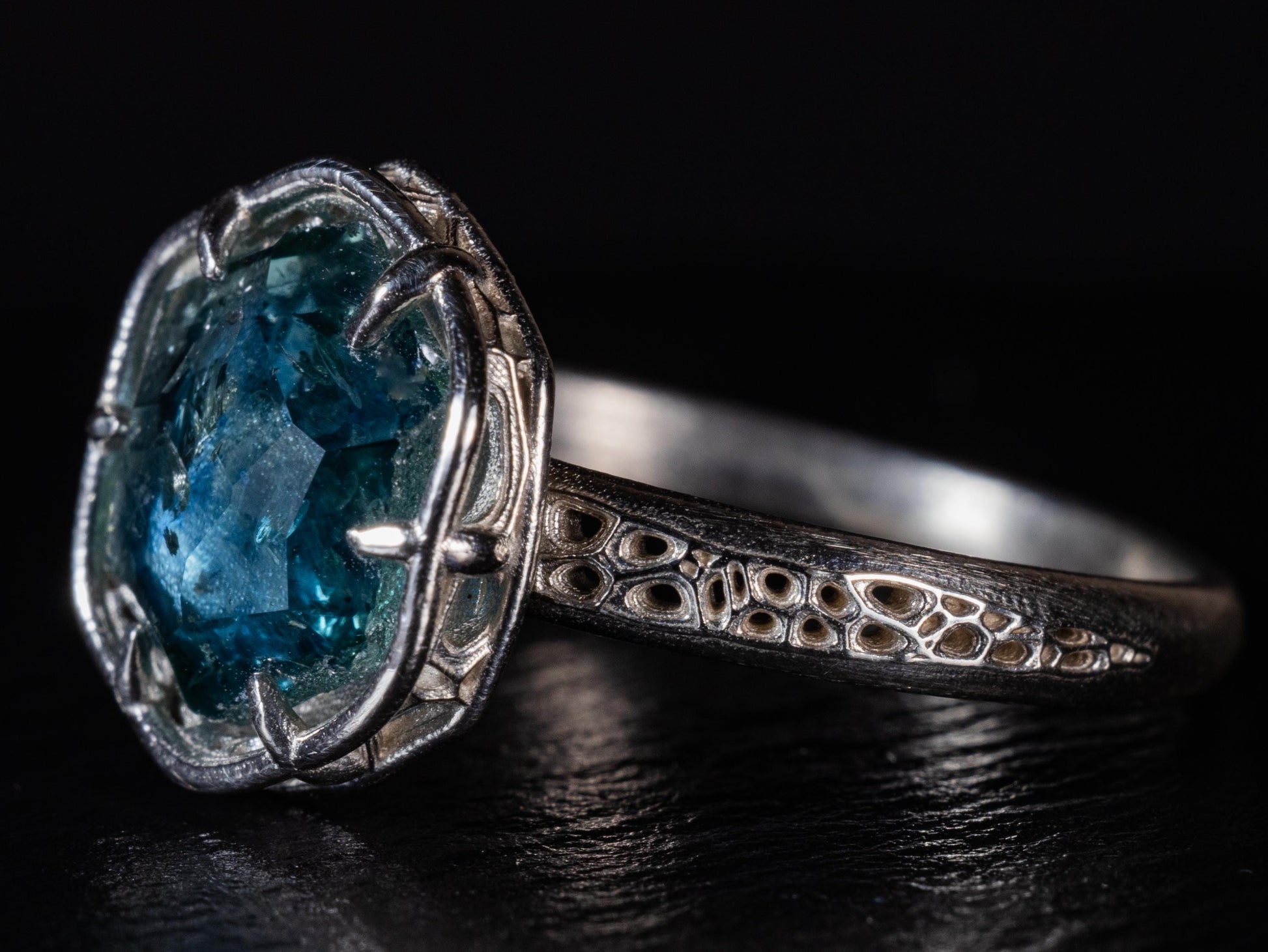 Hand Cut Montana Sapphire Ring in Sterling Silver | One of a Kind Teal Blue Gemstone 
