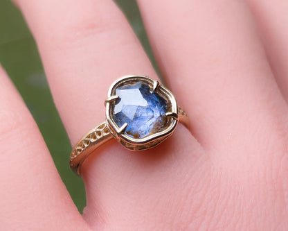 Hand Cut Montana Sapphire Ring in 14K Gold | One of a Kind Cornflower Blue Sapphire 