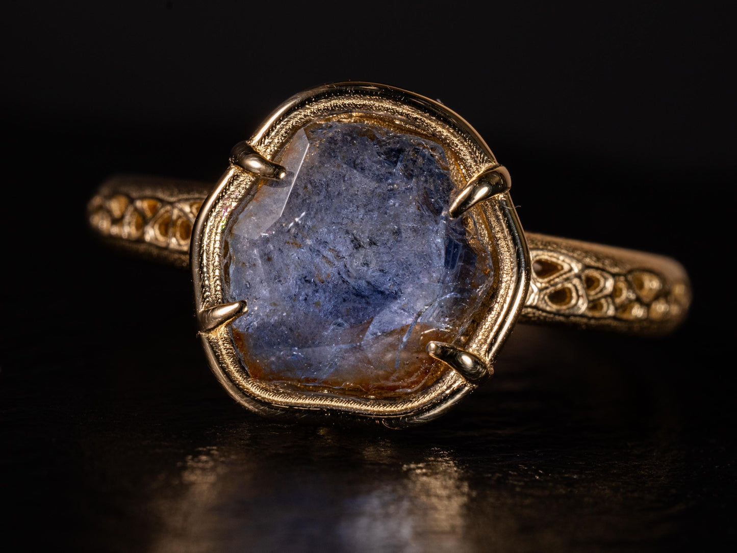 Hand Cut Montana Sapphire Ring in 14K Gold | One of a Kind Cornflower Blue Sapphire 
