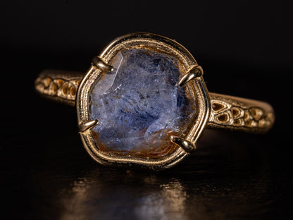 Hand Cut Montana Sapphire Ring in 14K Gold | One of a Kind Cornflower Blue Sapphire 