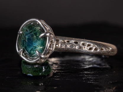 Hand Cut Montana Sapphire Ring | Teal Green Sapphire in Sterling Silver | One of a Kind 