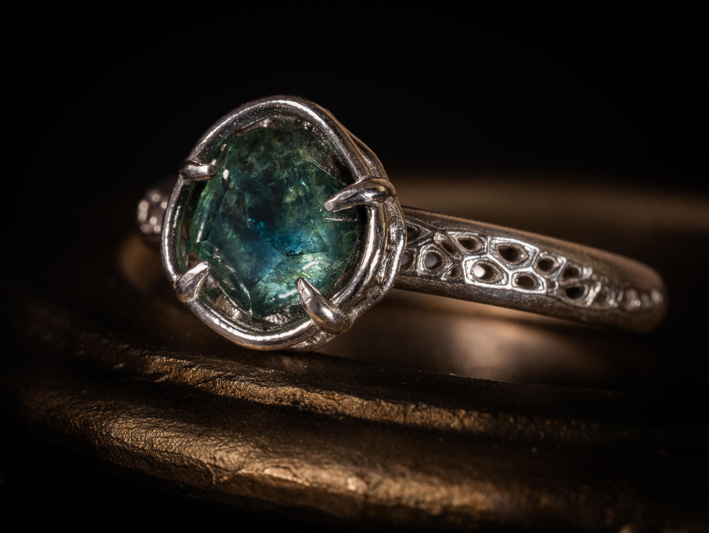Hand Cut Montana Sapphire Ring | Teal Green Sapphire in Sterling Silver | One of a Kind 