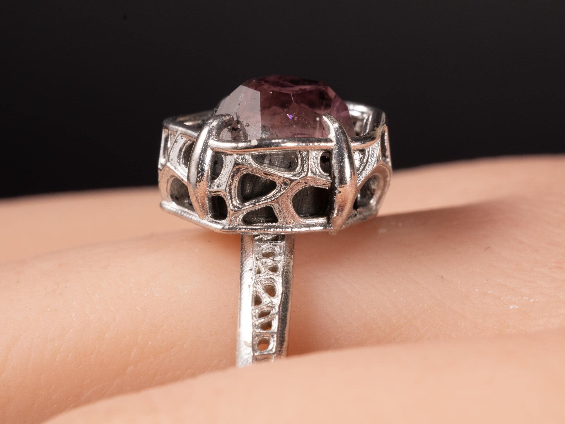 Hand Cut Tourmaline Ring in Sterling Silver | One of a Kind Raspberry Pink Gemstone 