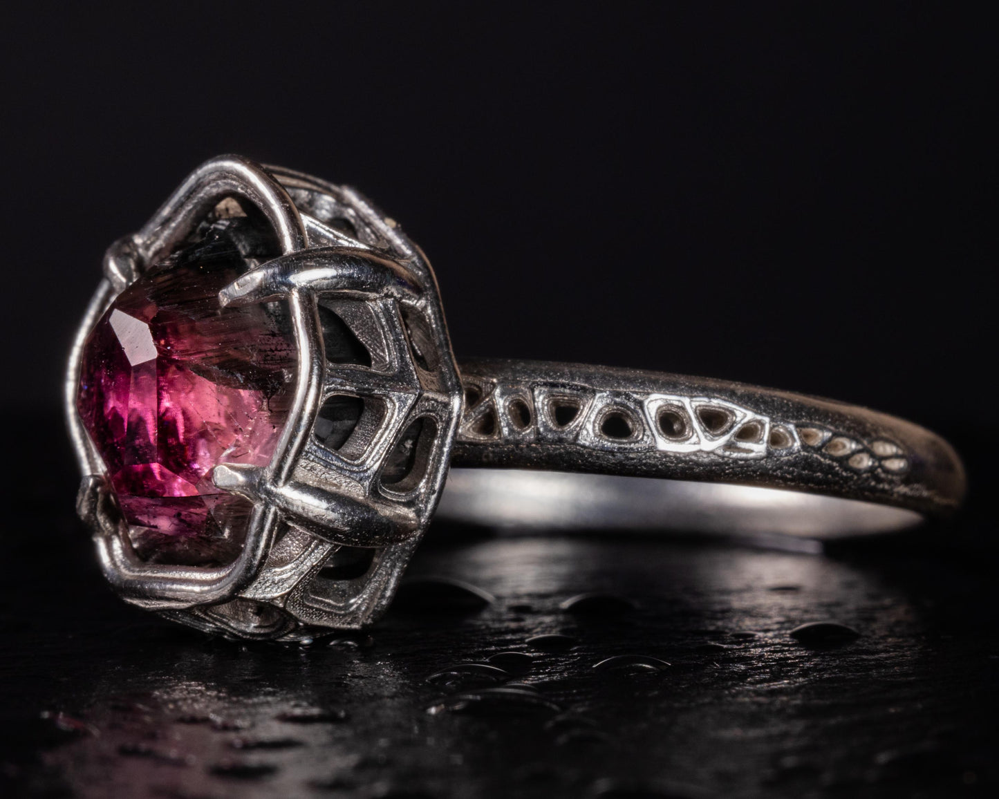 Hand Cut Tourmaline Ring in Sterling Silver | One of a Kind Raspberry Pink Gemstone 