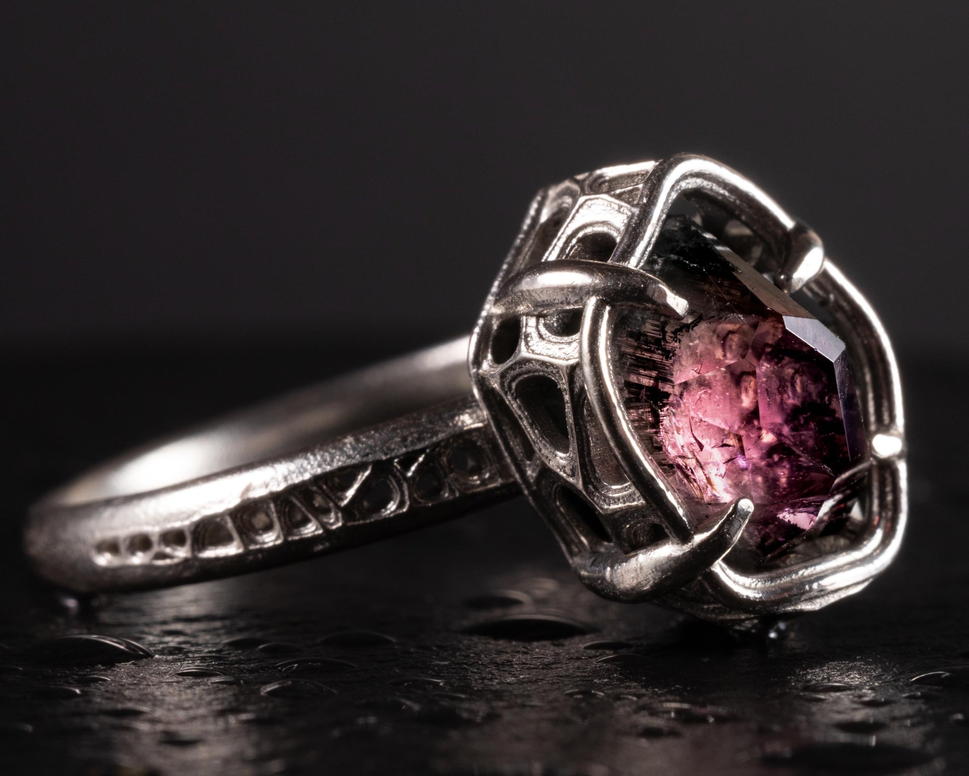 Hand Cut Tourmaline Ring in Sterling Silver | One of a Kind Raspberry Pink Gemstone 