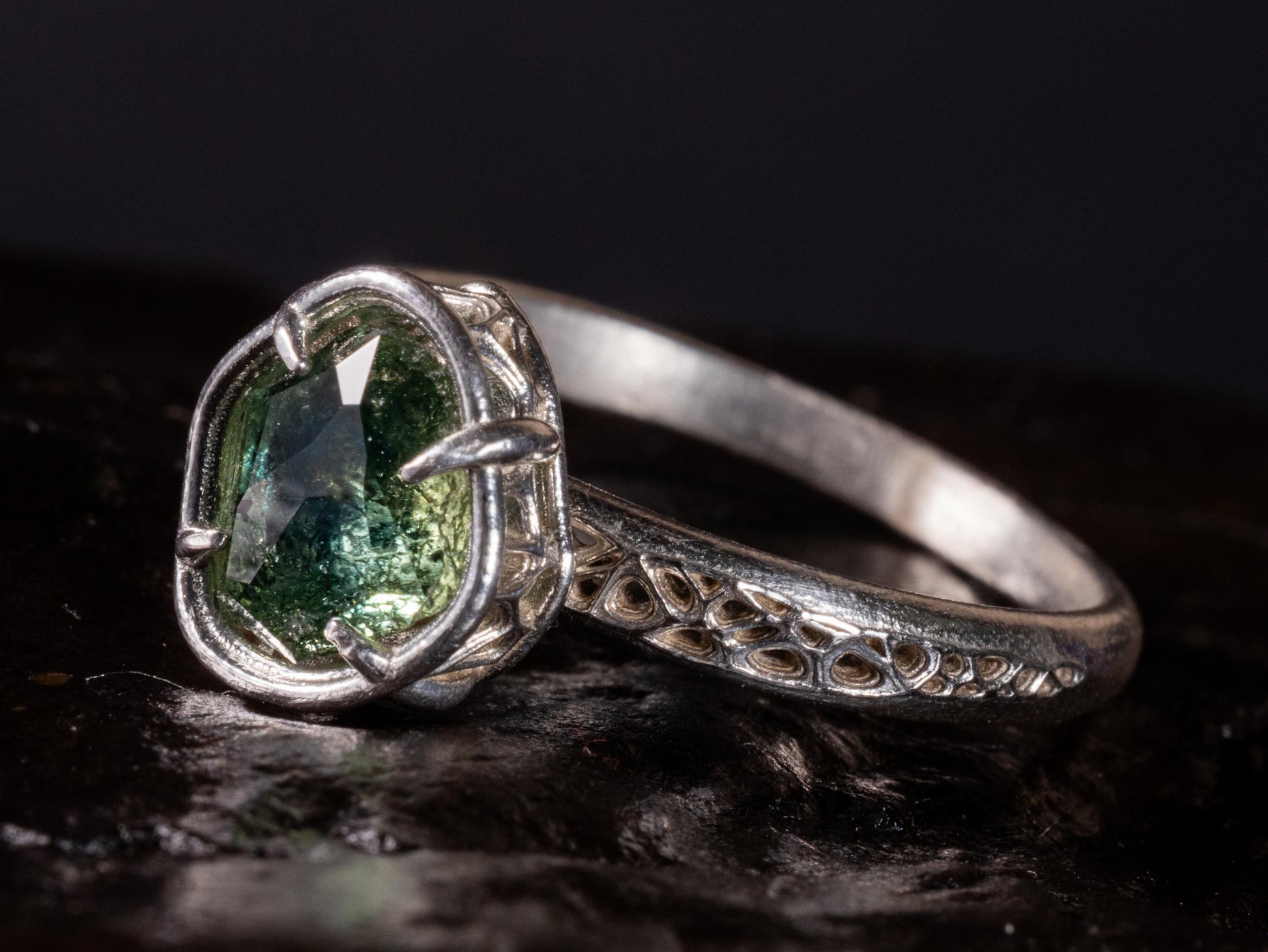 Green Montana Sapphire Ring in Sterling Silver | Hand Cut One of a Kind Gemstone Ring 