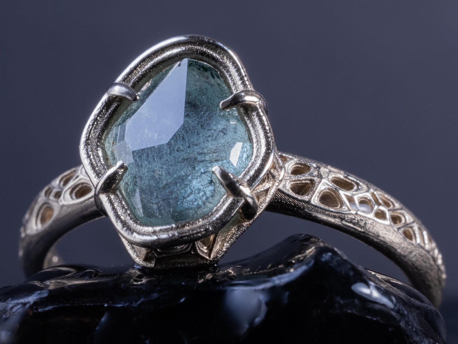 Unheated Montana Sapphire Ring | Hand Cut Sapphire | 14k White Gold | One of a Kind | Size 7.25 