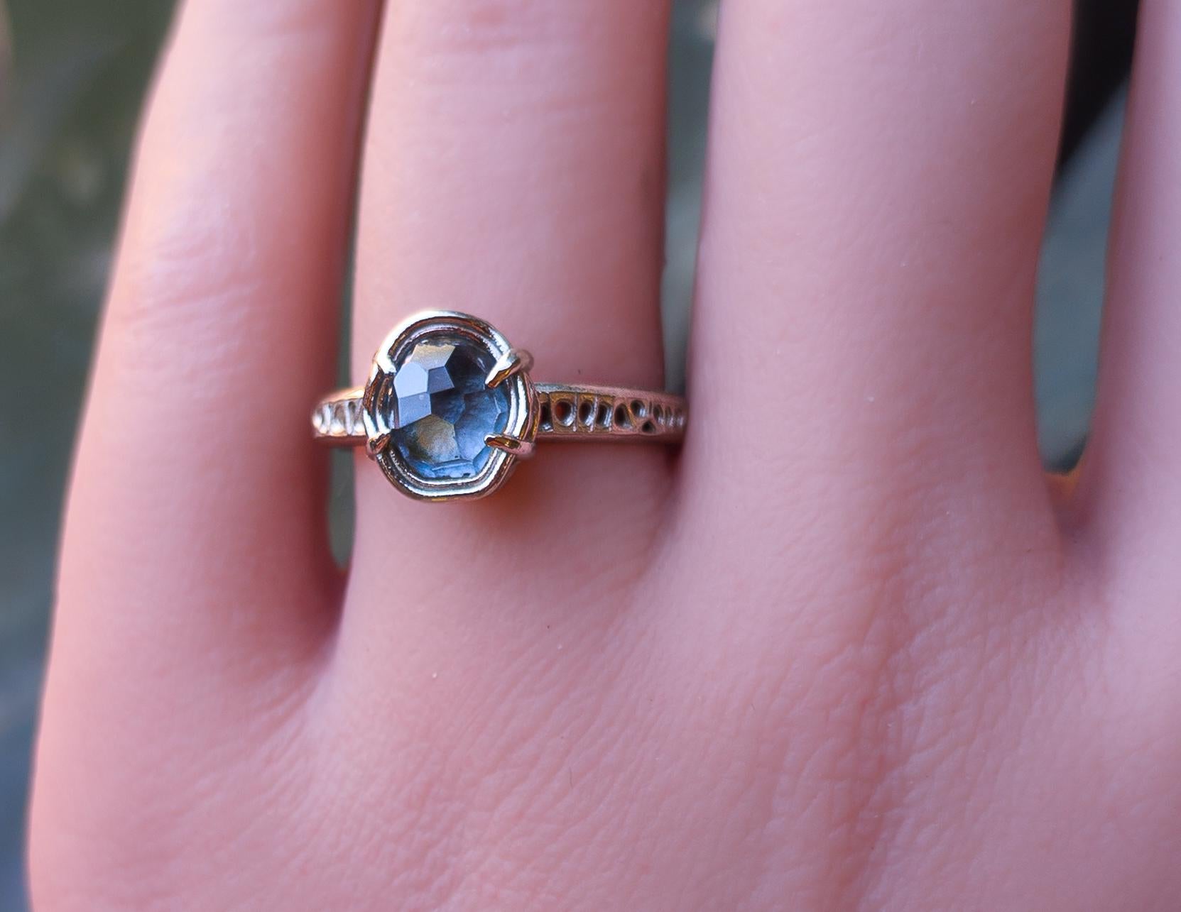 Natural Unheated Montana Sapphire Ring in 10K White Gold | Hand Cut | One of a Kind Artisan Ring | Size 7.25 