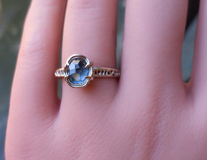 Natural Unheated Montana Sapphire Ring in 10K White Gold | Hand Cut | One of a Kind Artisan Ring | Size 7.25 