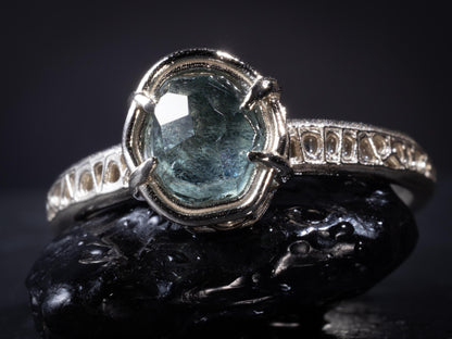 Natural Unheated Montana Sapphire Ring in 10K White Gold | Hand Cut | One of a Kind Artisan Ring | Size 7.25 