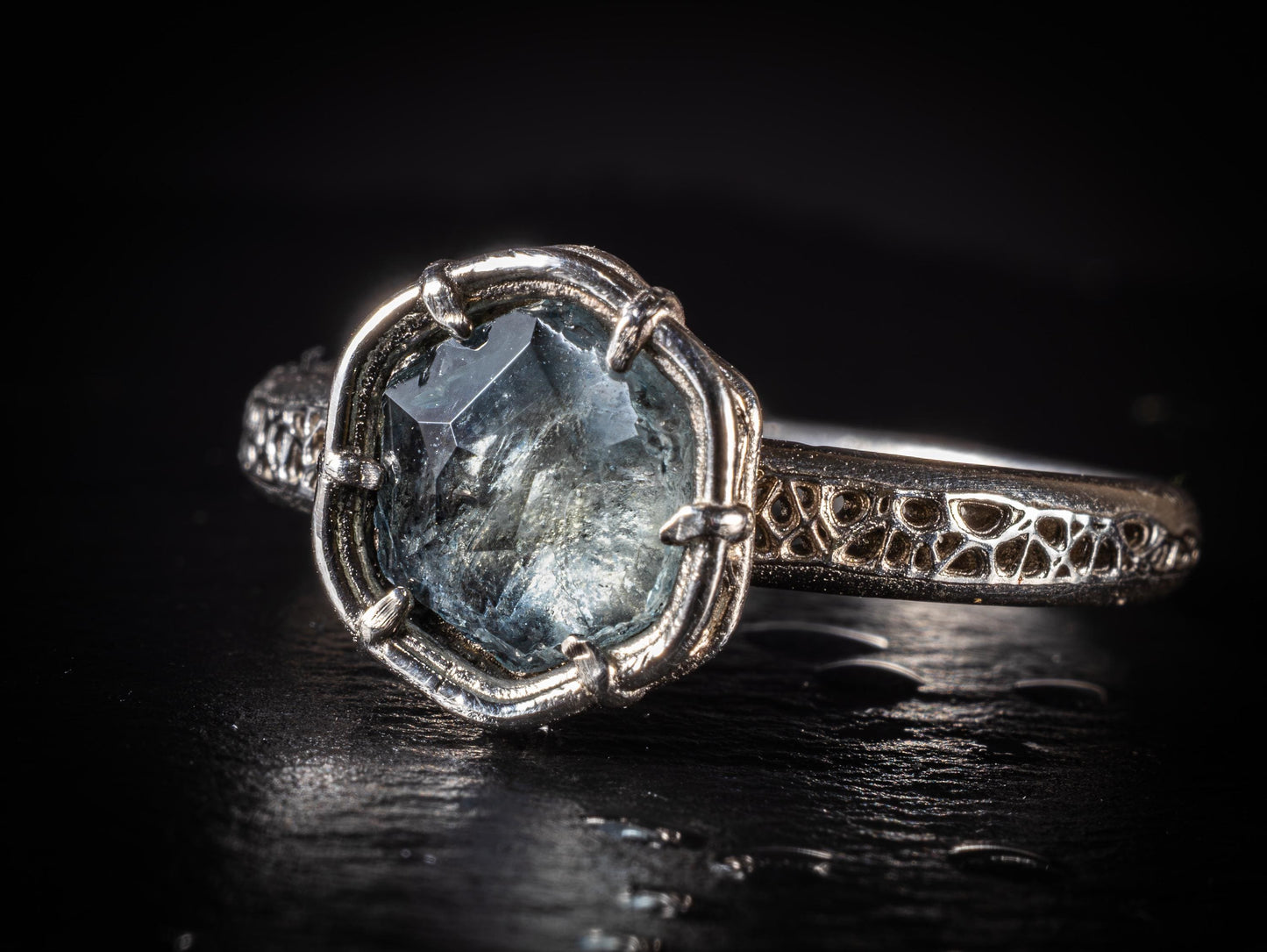 Hand Cut Montana Sapphire Ring in Sterling Silver | One of a Kind Artisan Sapphire Ring | Natural Blue Sapphire | Size 7.25 