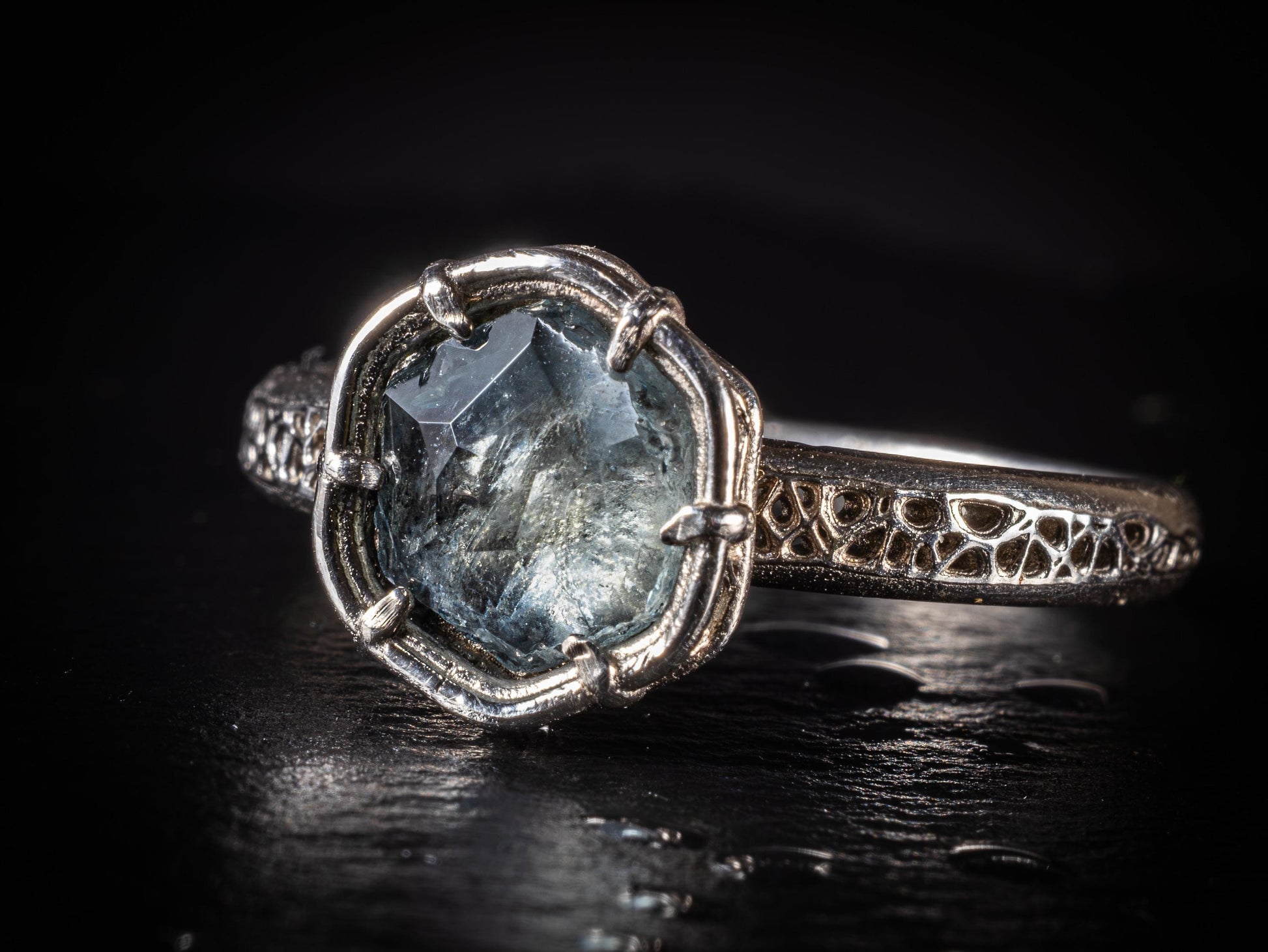 Hand Cut Montana Sapphire Ring in Sterling Silver | One of a Kind Artisan Sapphire Ring | Natural Blue Sapphire | Size 7.25 