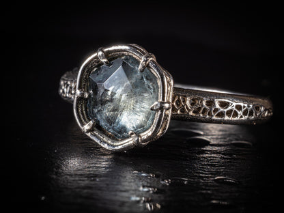 Hand Cut Montana Sapphire Ring in Sterling Silver | One of a Kind Artisan Sapphire Ring | Natural Blue Sapphire | Size 7.25 