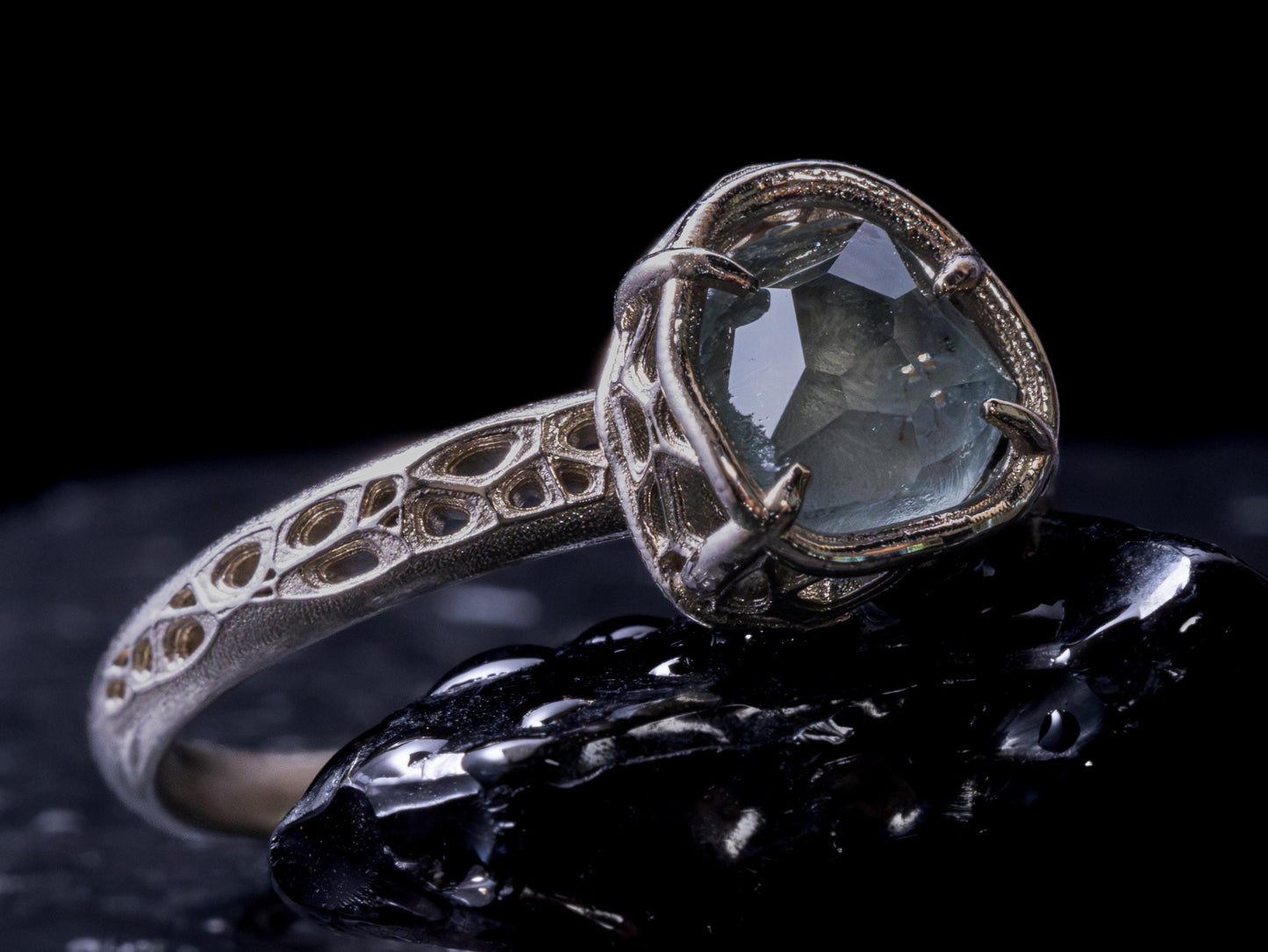 Unheated Montana Sapphire Ring in 14k White Gold | One of a Kind Organic Sapphire Ring | Size 7.25 