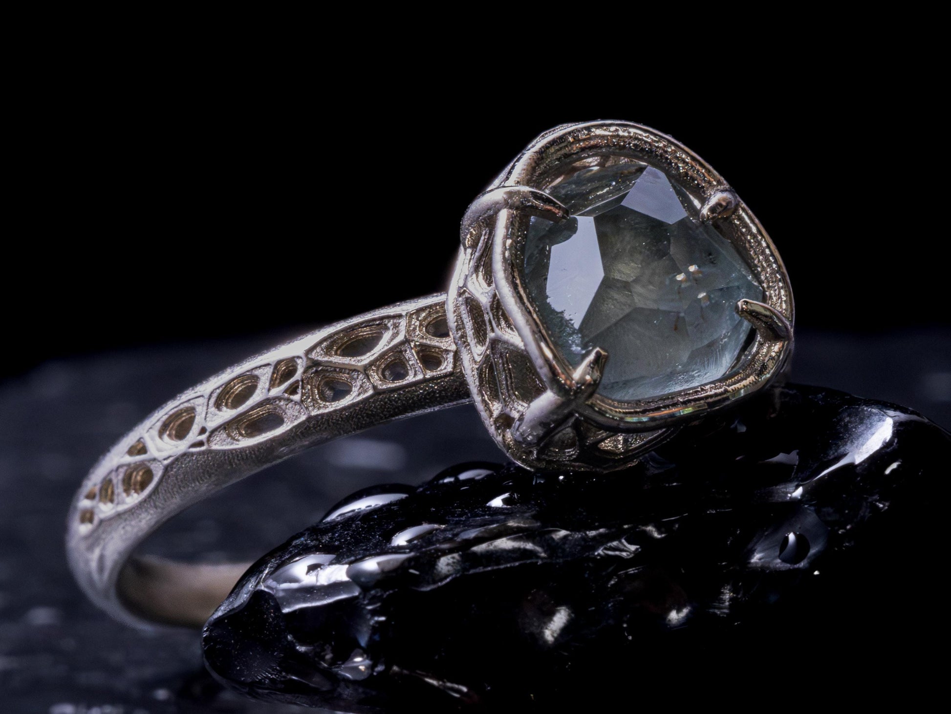Unheated Montana Sapphire Ring in 14k White Gold | One of a Kind Organic Sapphire Ring | Size 7.25 