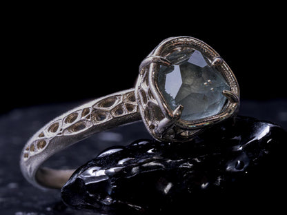 Unheated Montana Sapphire Ring in 14k White Gold | One of a Kind Organic Sapphire Ring | Size 7.25 