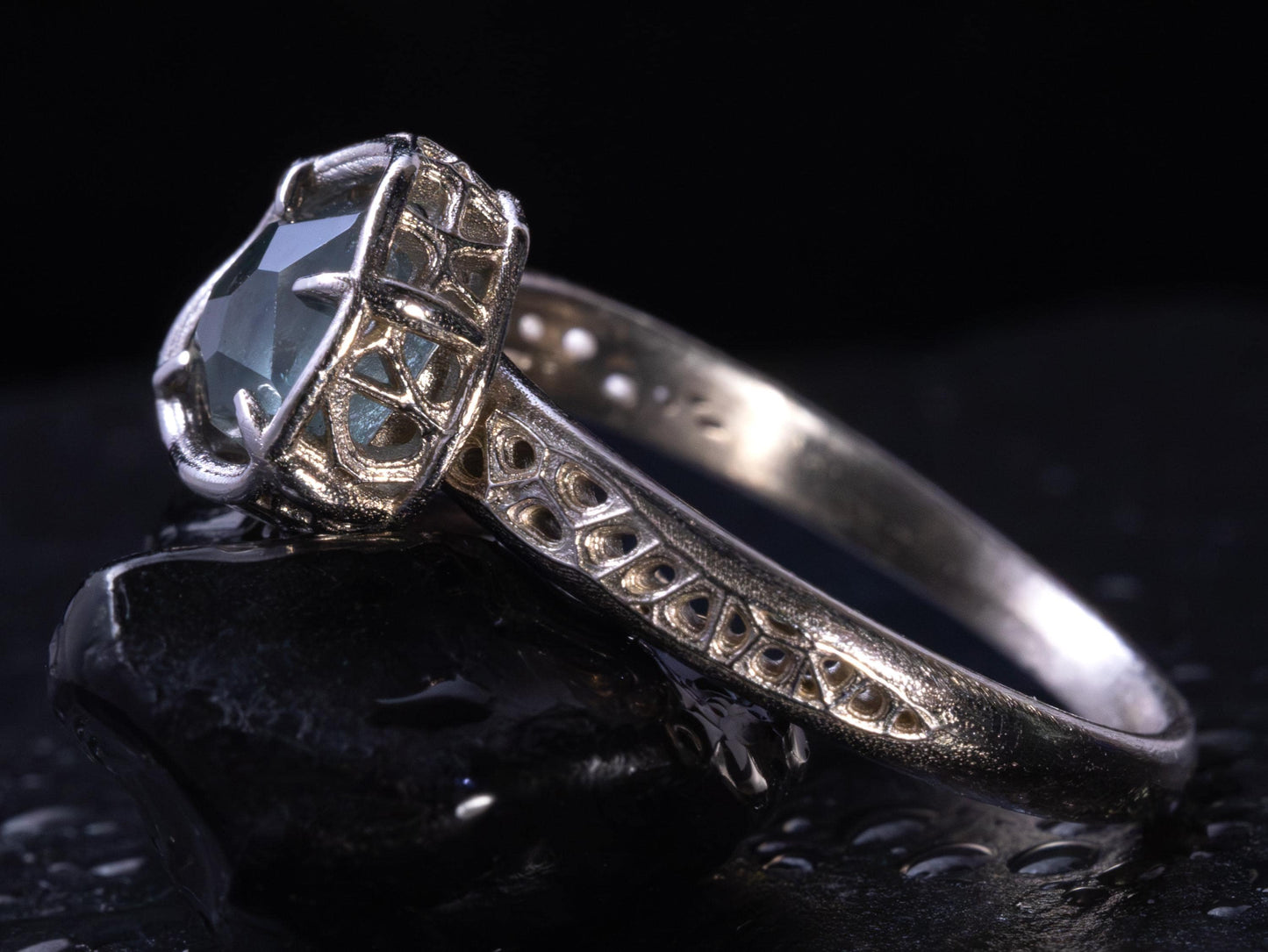 Unheated Montana Sapphire Ring in 14k White Gold | One of a Kind Organic Sapphire Ring | Size 7.25 