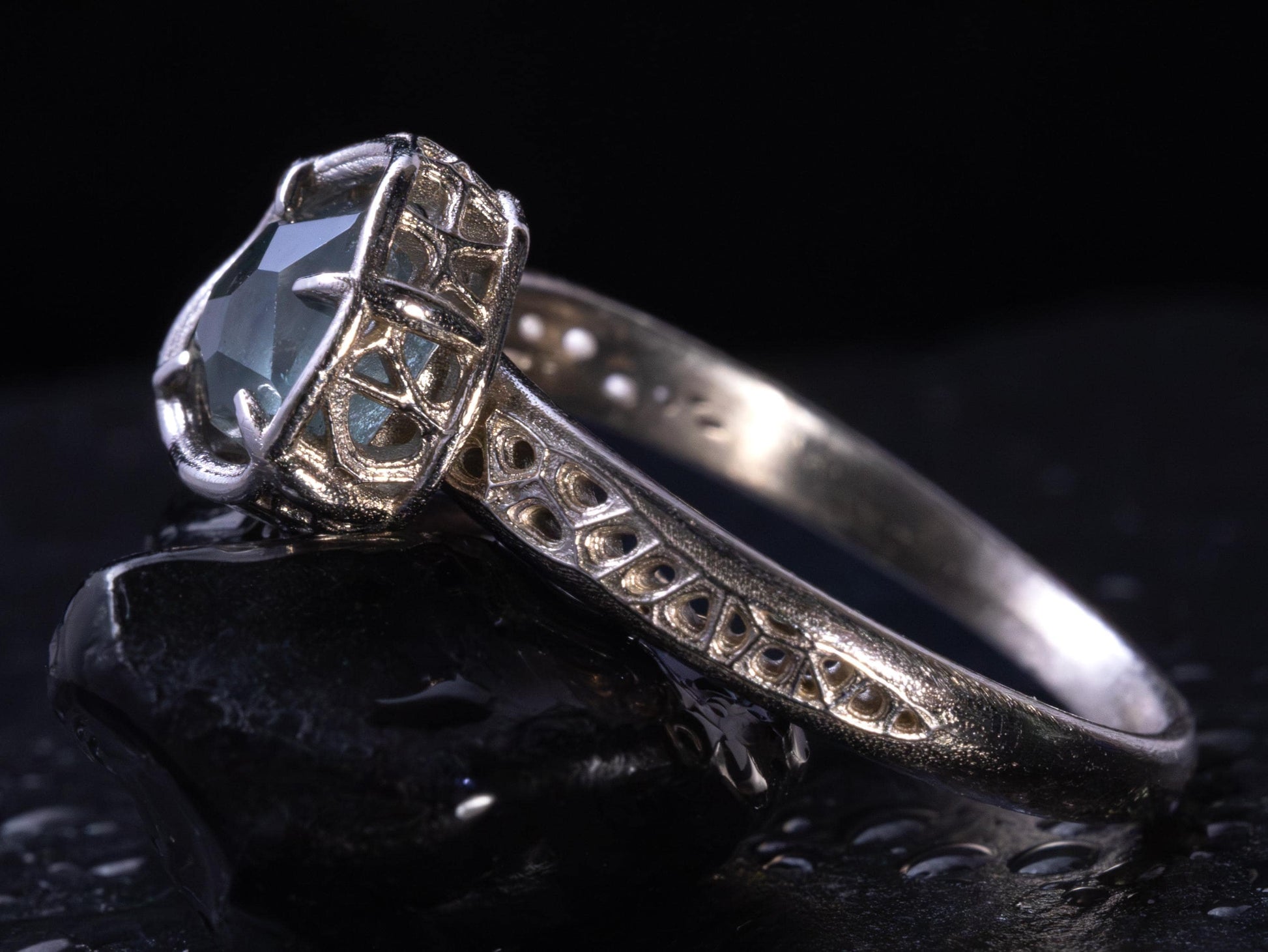 Unheated Montana Sapphire Ring in 14k White Gold | One of a Kind Organic Sapphire Ring | Size 7.25 
