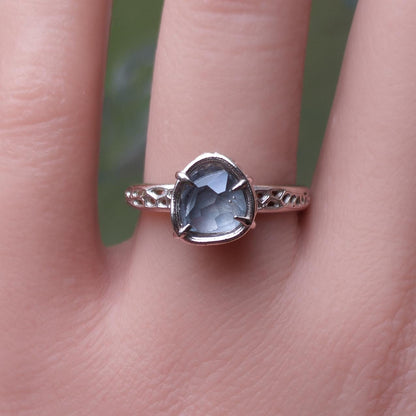 Unheated Montana Sapphire Ring in 14k White Gold | One of a Kind Organic Sapphire Ring | Size 7.25 