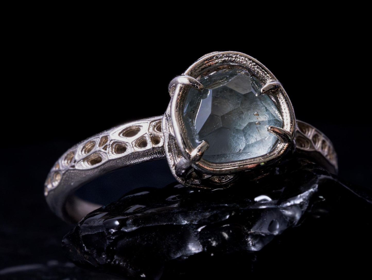 Unheated Montana Sapphire Ring in 14k White Gold | One of a Kind Organic Sapphire Ring | Size 7.25 