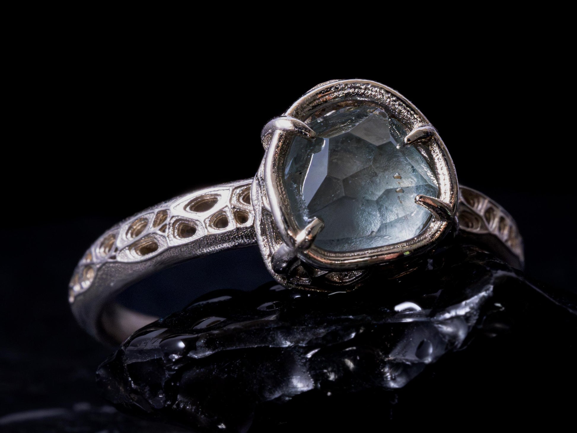 Unheated Montana Sapphire Ring in 14k White Gold | One of a Kind Organic Sapphire Ring | Size 7.25 