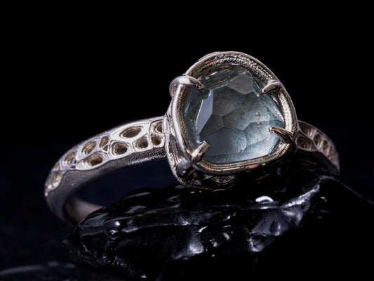 Unheated Montana Sapphire Ring in 14k White Gold | One of a Kind Organic Sapphire Ring | Size 7.25 
