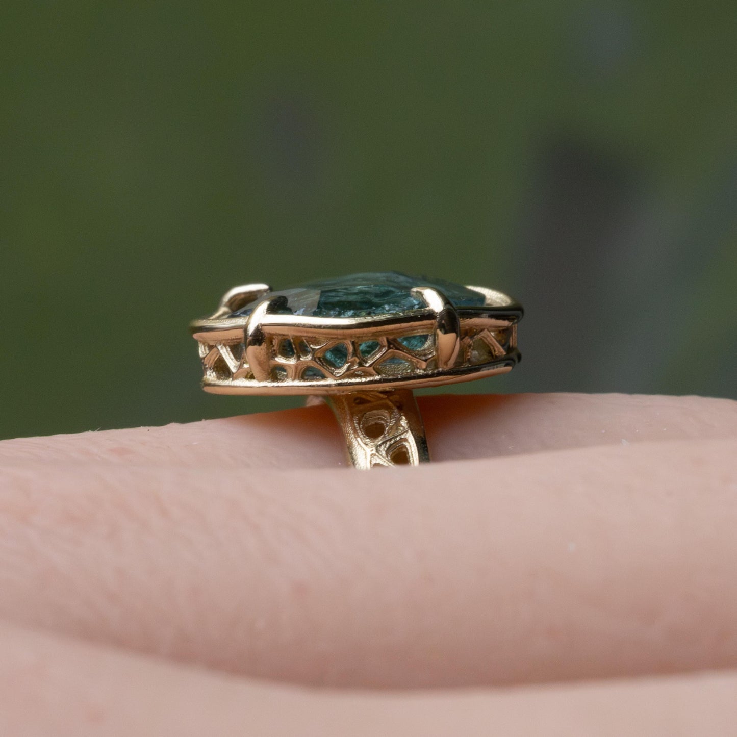 Natural Montana Sapphire Ring in 14k Yellow Gold | One of a Kind Organic Sapphire Ring | Hand Cut Sapphire | Size 7.25 