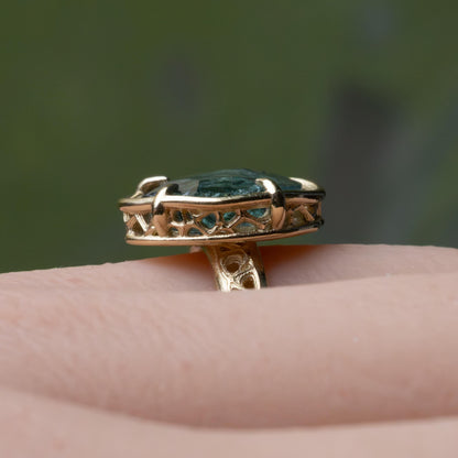 Natural Montana Sapphire Ring in 14k Yellow Gold | One of a Kind Organic Sapphire Ring | Hand Cut Sapphire | Size 7.25 