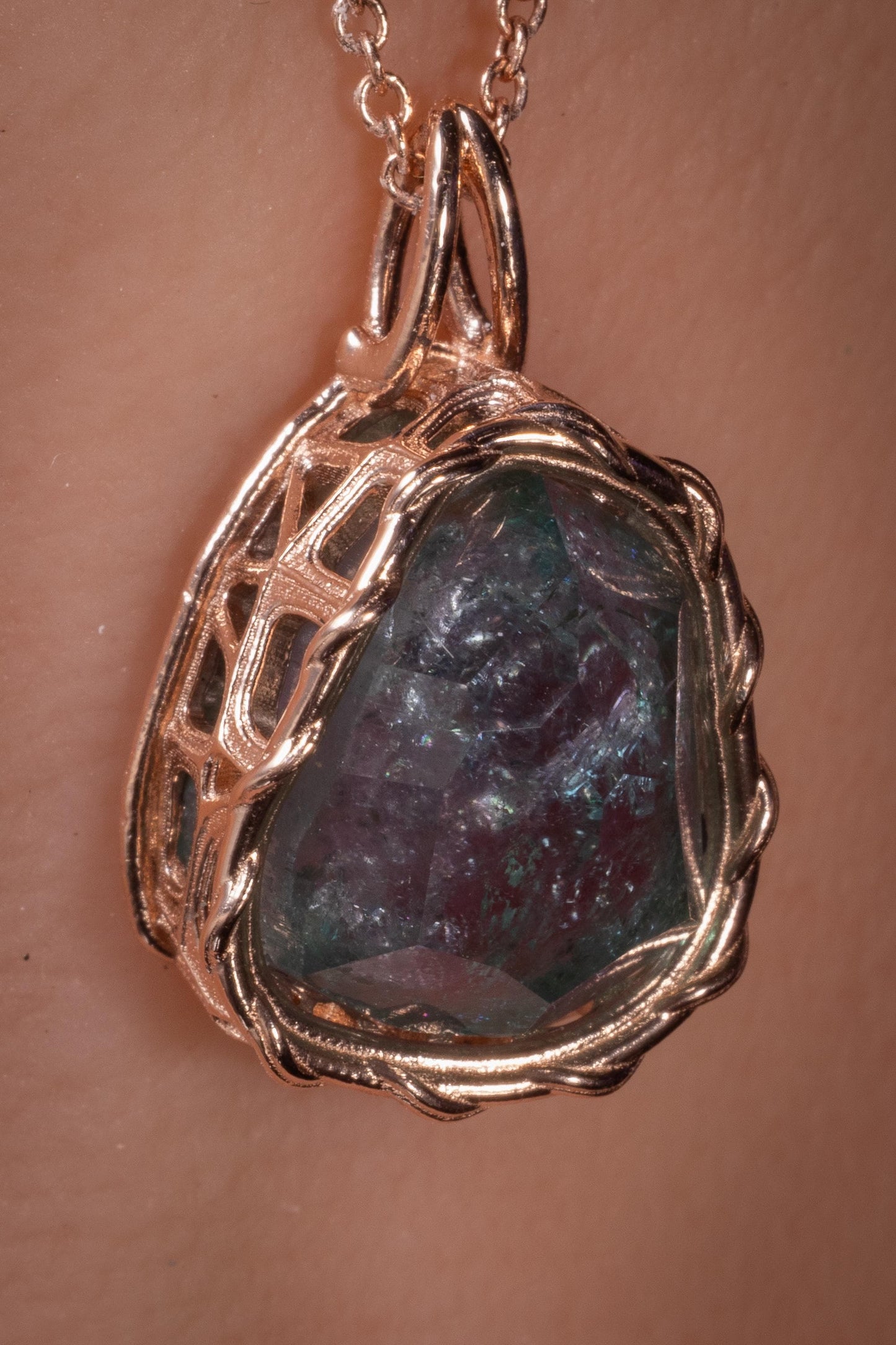 Hand Cut Watermelon Tourmaline Pendant in 10k Rose Gold | One of a Kind Necklace | Open Back Gemstone 