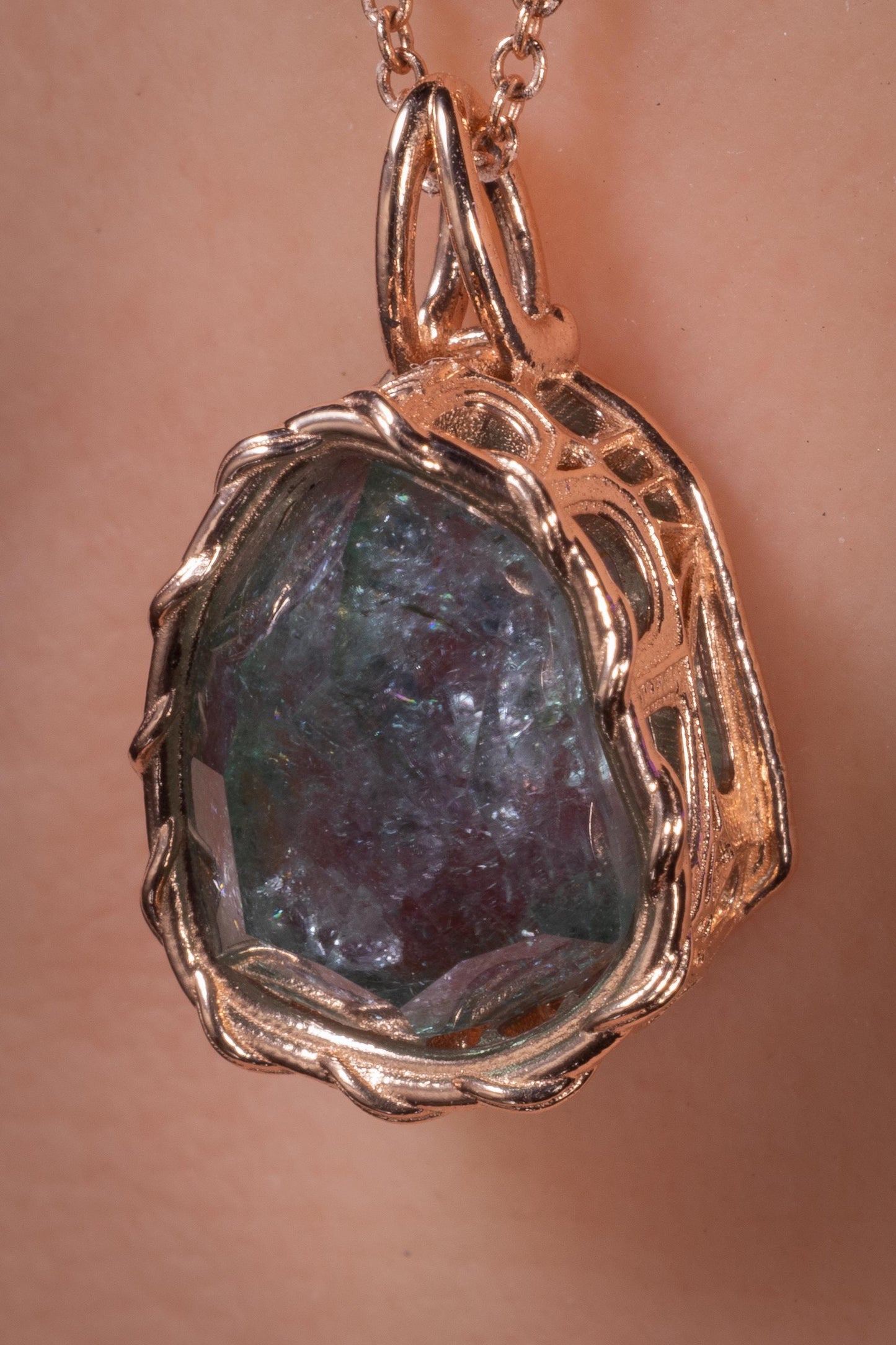 Hand Cut Watermelon Tourmaline Pendant in 10k Rose Gold | One of a Kind Necklace | Open Back Gemstone 