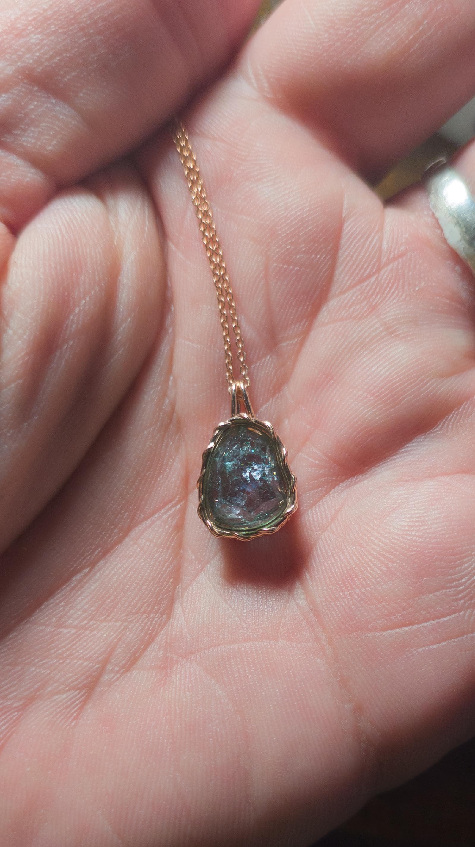 Hand Cut Watermelon Tourmaline Pendant in 10k Rose Gold | One of a Kind Necklace | Open Back Gemstone 