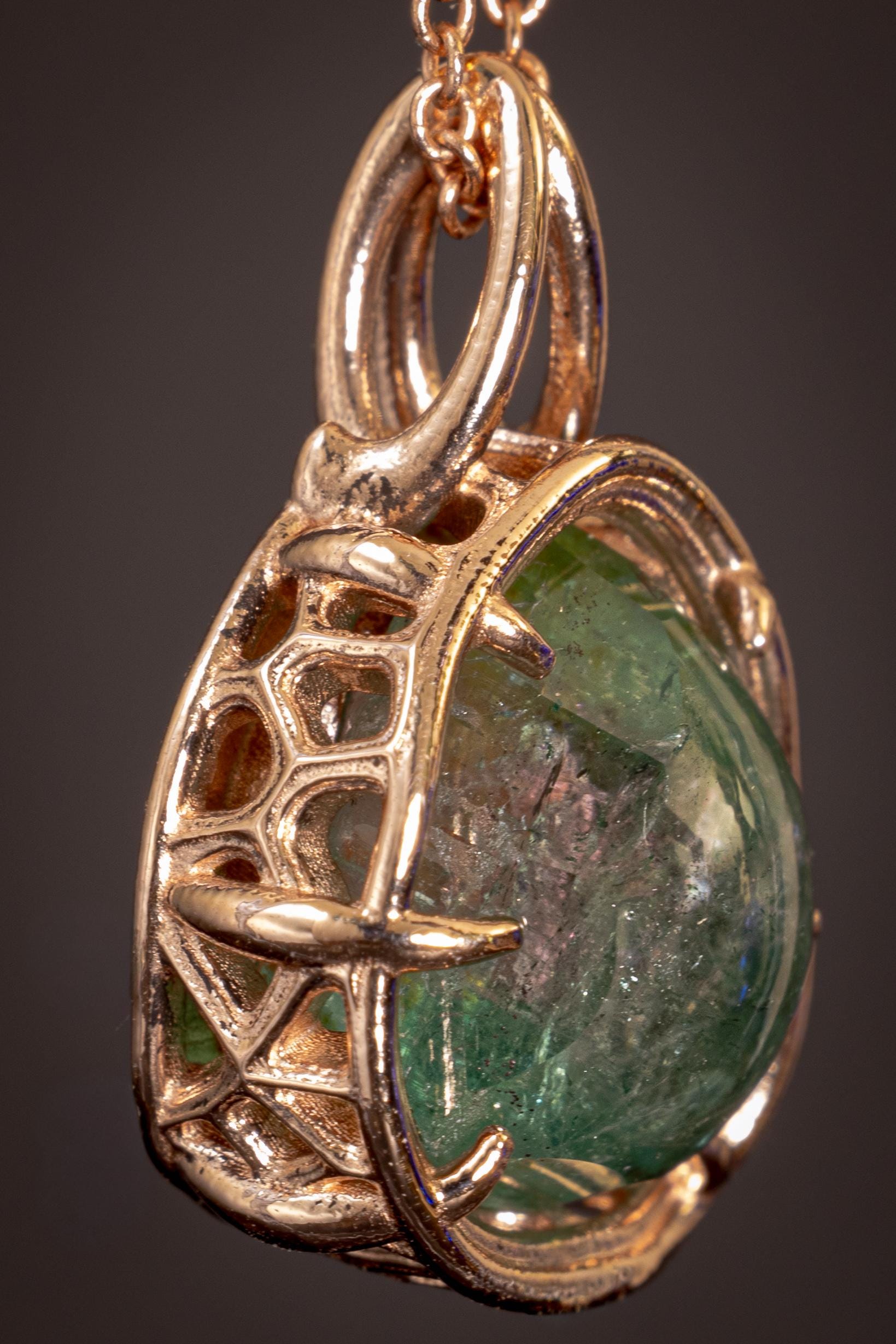 Hand Cut Watermelon Tourmaline Pendant in 10K Rose Gold | One of a Kind Portal Cut Gemstone Necklace 