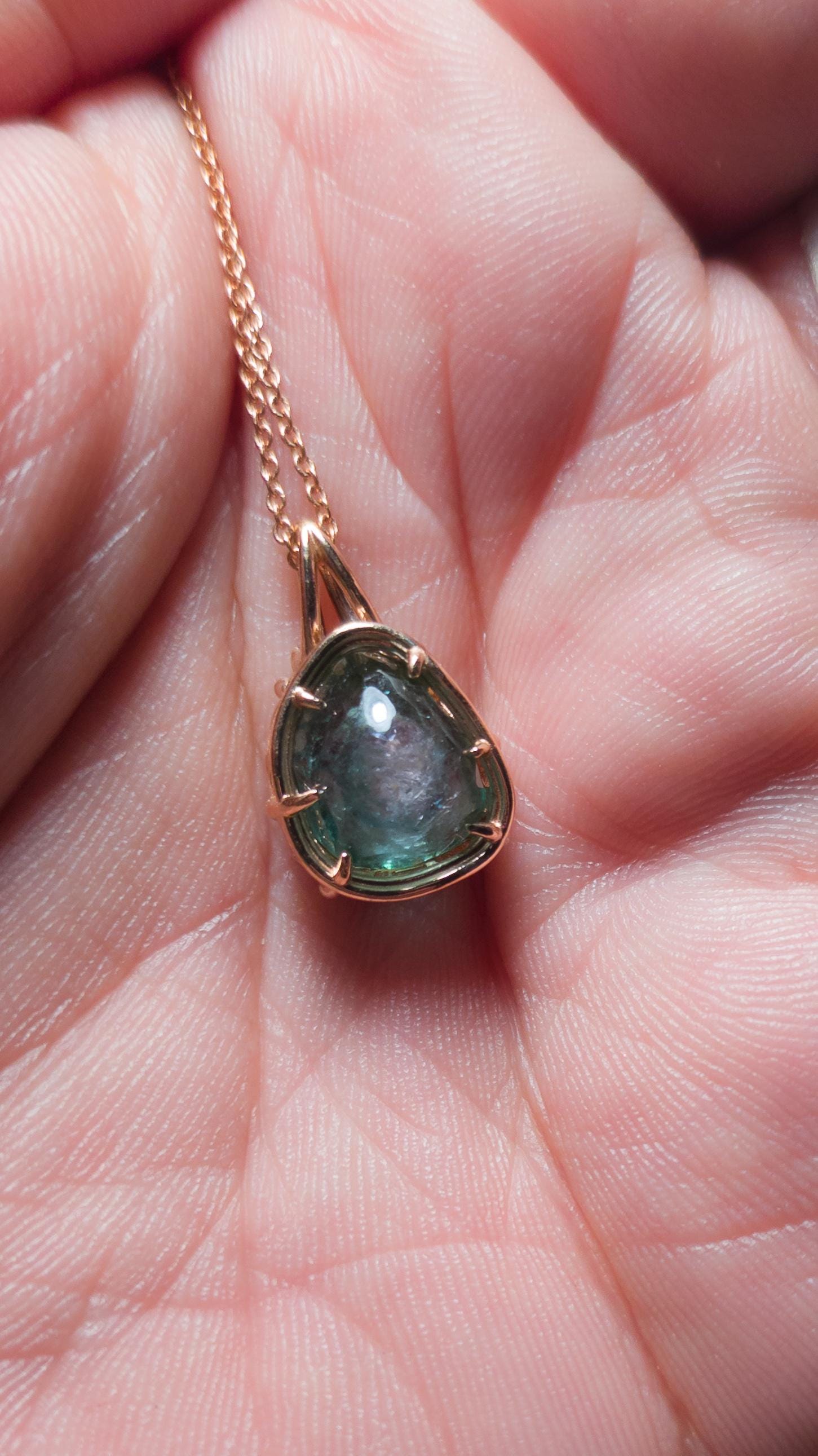 Hand Cut Watermelon Tourmaline Pendant in 10K Rose Gold | One of a Kind Portal Cut Gemstone Necklace 