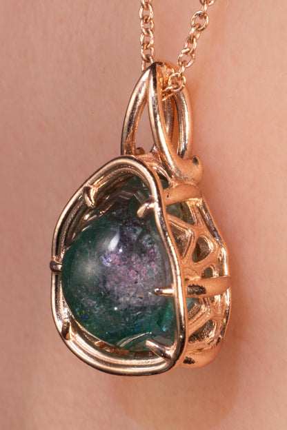 Hand Cut Watermelon Tourmaline Pendant in 10K Rose Gold | One of a Kind Portal Cut Gemstone Necklace 