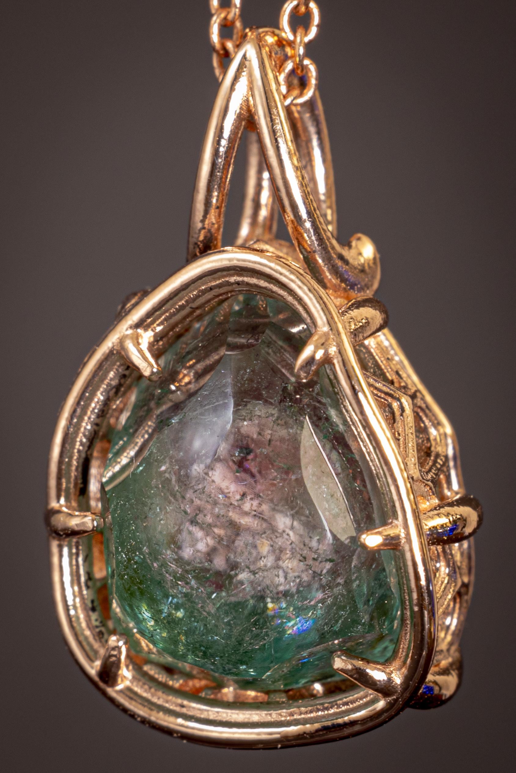 Hand Cut Watermelon Tourmaline Pendant in 10K Rose Gold | One of a Kind Portal Cut Gemstone Necklace 