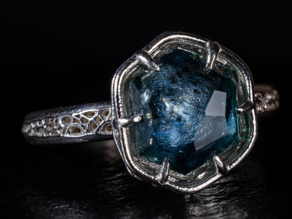 Hand Cut Montana Sapphire Ring in Sterling Silver | One of a Kind Teal Blue Gemstone 