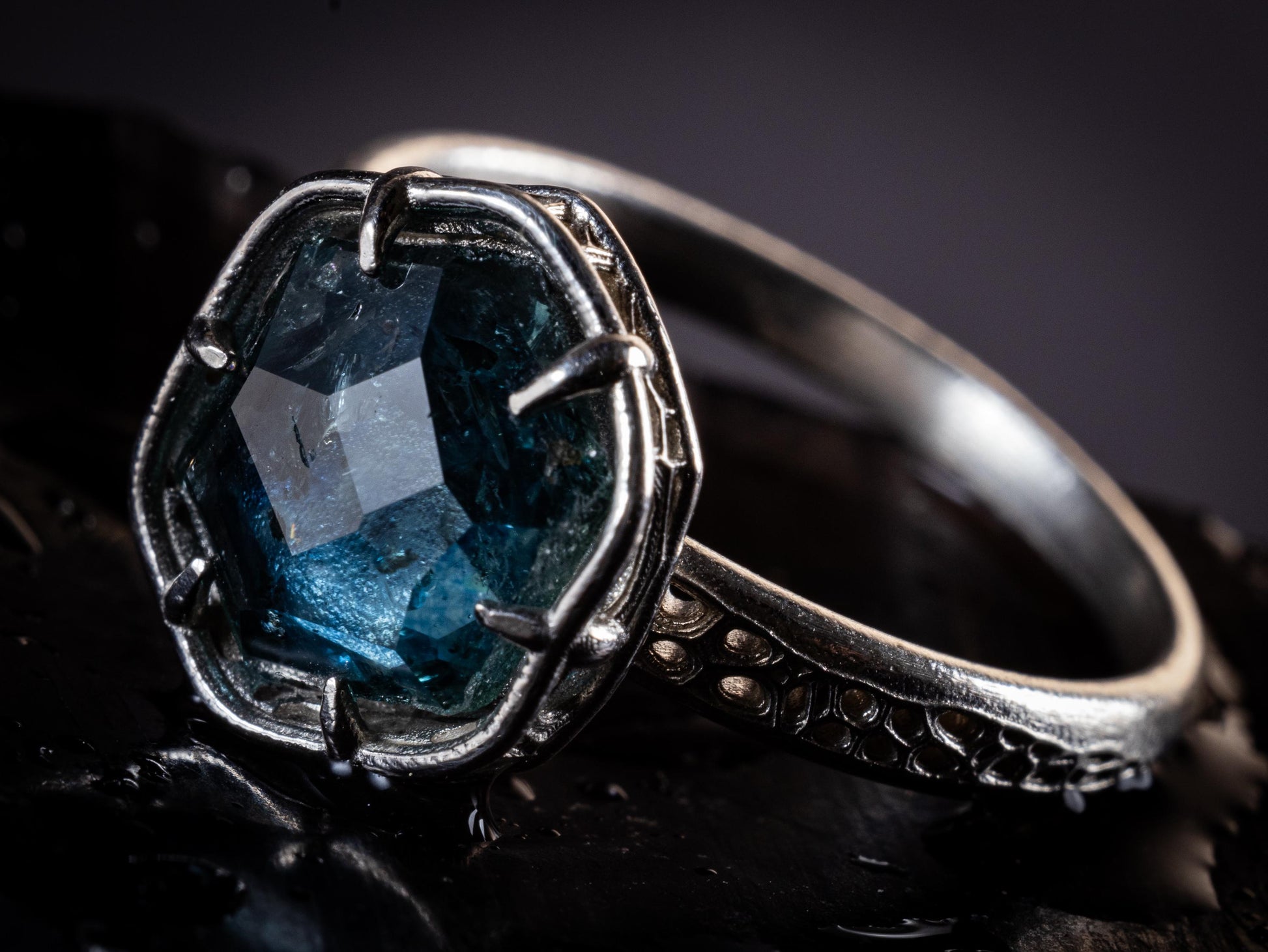 Hand Cut Montana Sapphire Ring in Sterling Silver | One of a Kind Teal Blue Gemstone 
