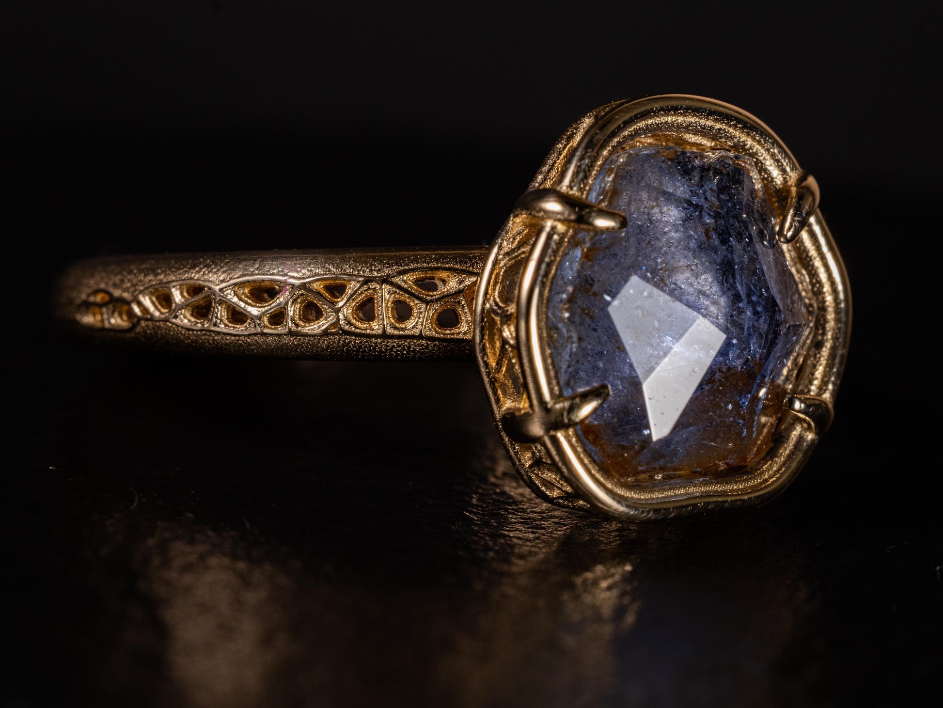 Hand Cut Montana Sapphire Ring in 14K Gold | One of a Kind Cornflower Blue Sapphire 