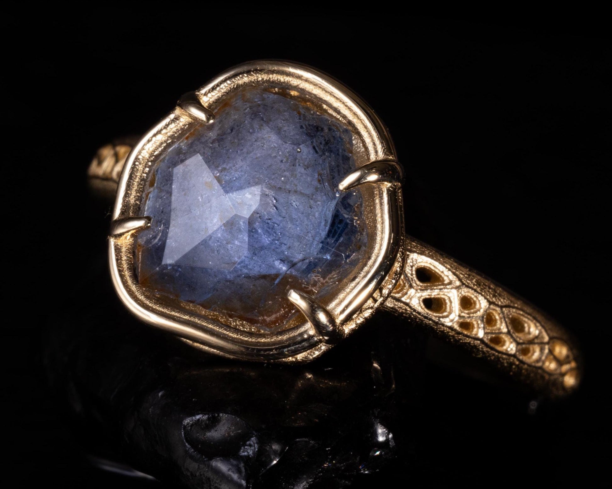 Hand Cut Montana Sapphire Ring in 14K Gold | One of a Kind Cornflower Blue Sapphire 