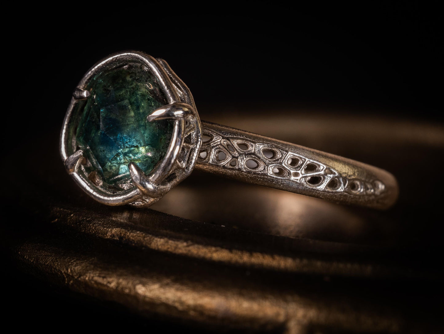 Hand Cut Montana Sapphire Ring | Teal Green Sapphire in Sterling Silver | One of a Kind 