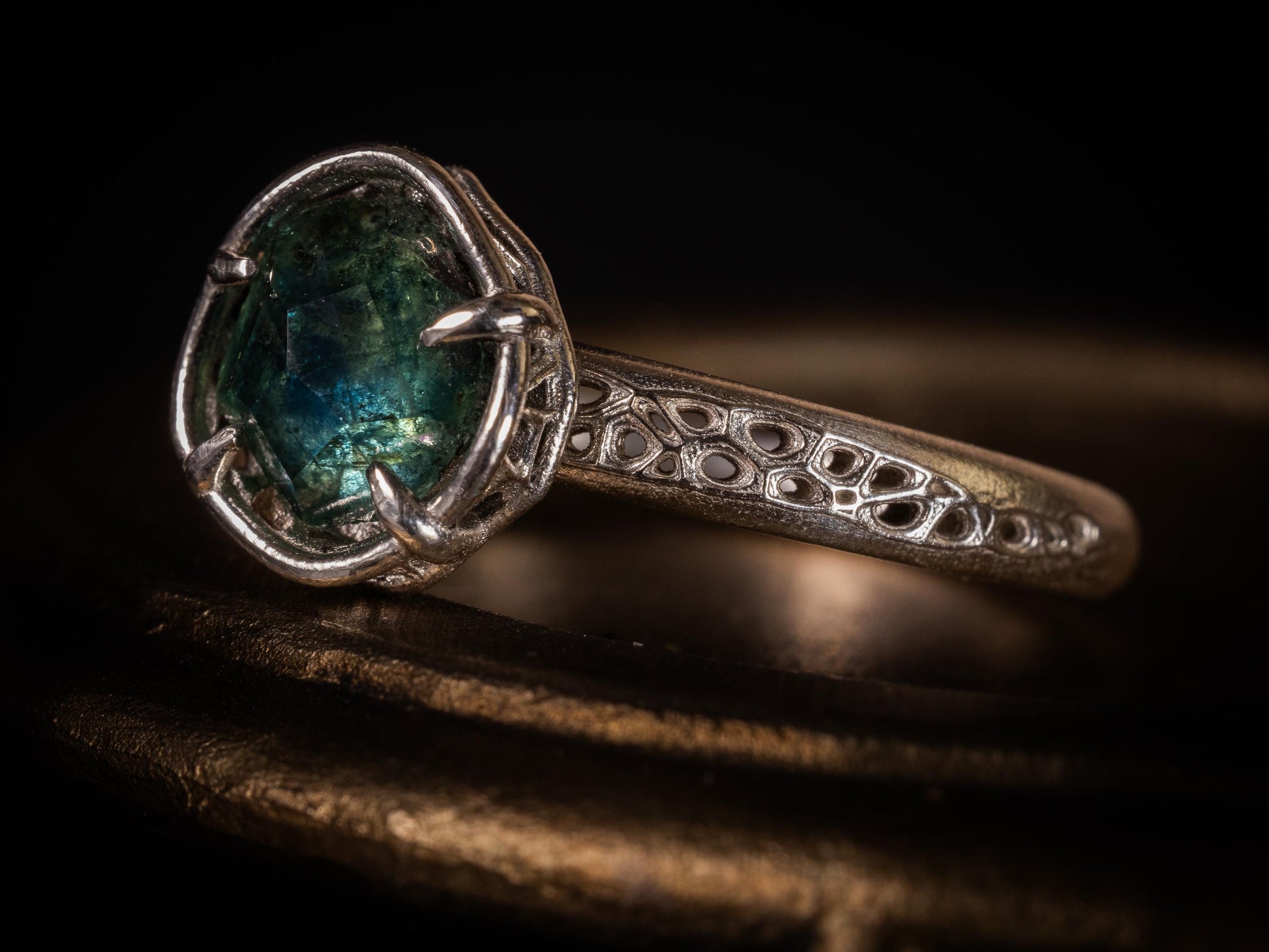 Hand Cut Montana Sapphire Ring | Teal Green Sapphire in Sterling Silver | One of a Kind 