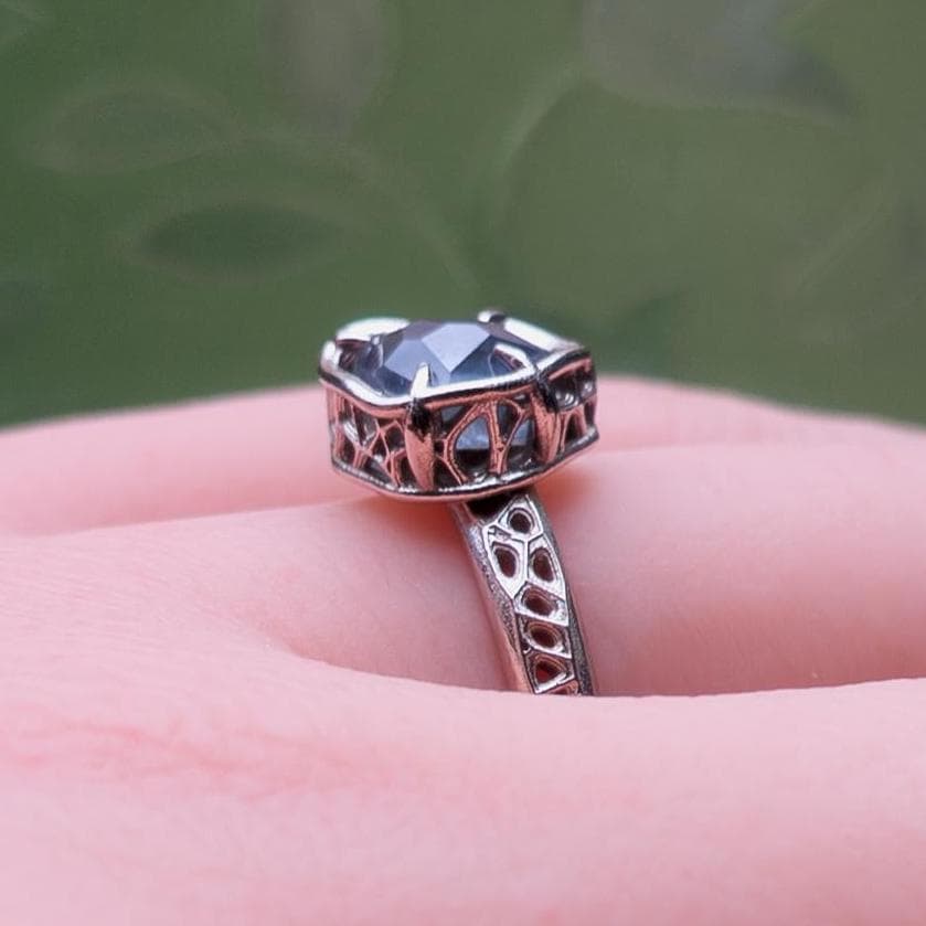Unheated Montana Sapphire Ring in 14k White Gold | One of a Kind Organic Sapphire Ring | Size 7.25 