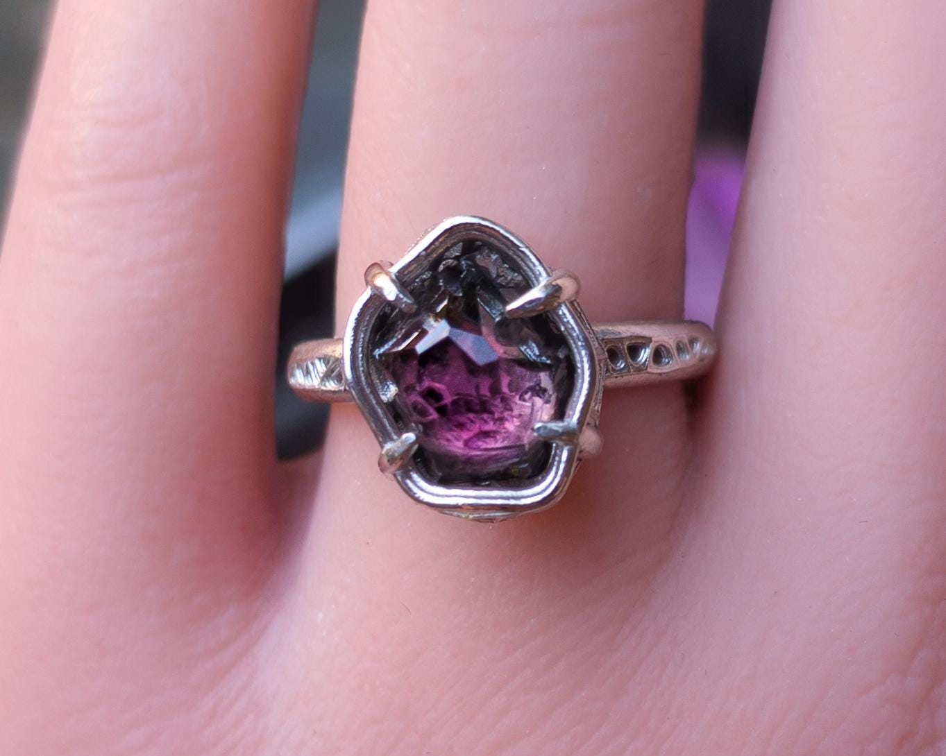 Hand Cut Tourmaline Ring in Sterling Silver | One of a Kind Raspberry Pink Gemstone 