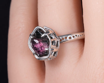 Hand Cut Tourmaline Ring in Sterling Silver | One of a Kind Raspberry Pink Gemstone 