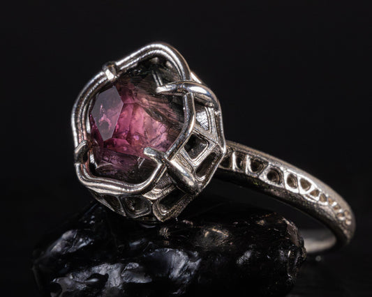 Hand Cut Tourmaline Ring in Sterling Silver | One of a Kind Raspberry Pink Gemstone 