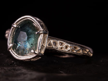 Hand Cut Montana Sapphire Ring | Teal Green Sapphire in Sterling Silver | One of a Kind 