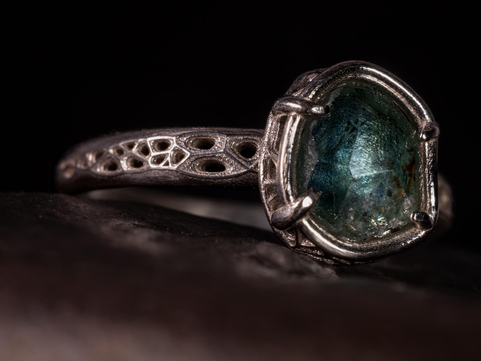 Hand Cut Montana Sapphire Ring | Teal Green Sapphire in Sterling Silver | One of a Kind 