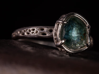 Hand Cut Montana Sapphire Ring | Teal Green Sapphire in Sterling Silver | One of a Kind 